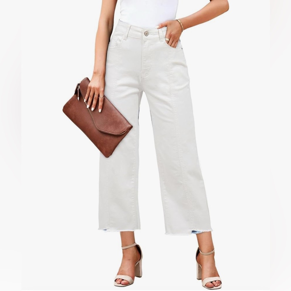 Sidefeel High Waisted Wide Leg White Jeans Size 8